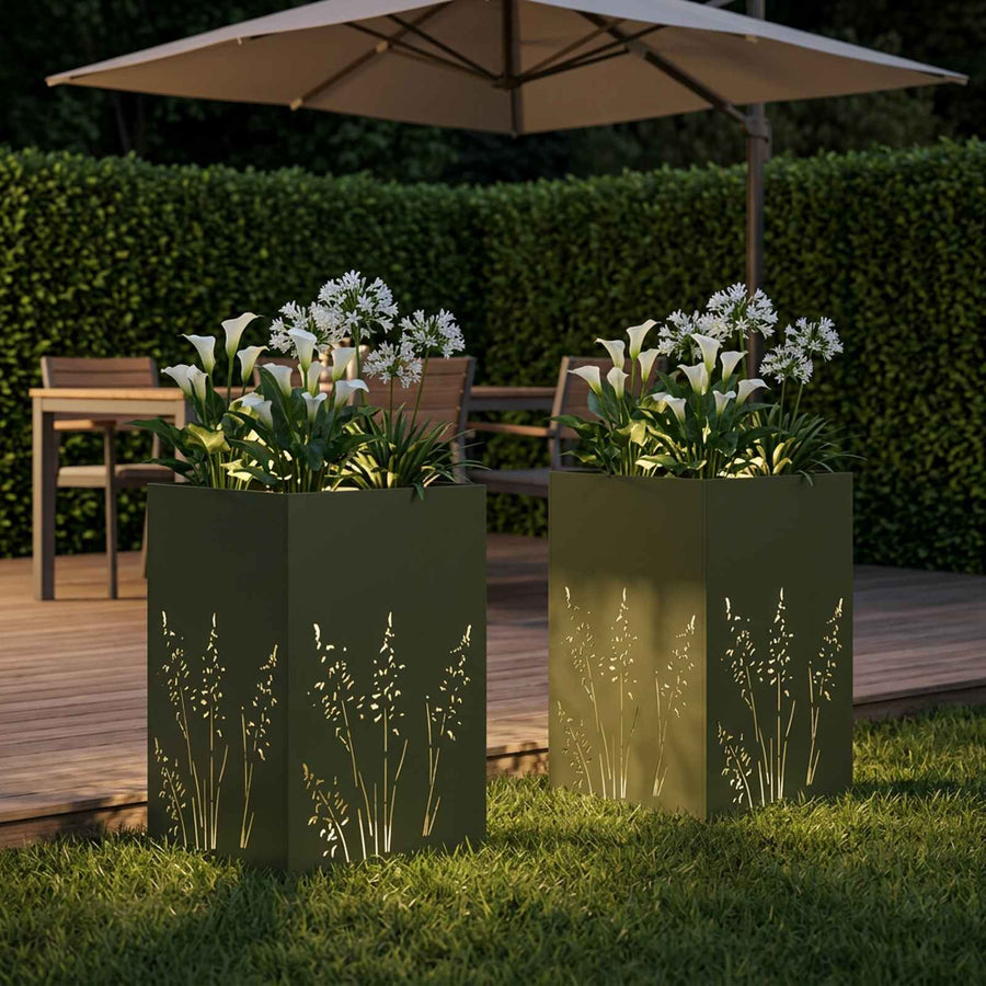 Plantenbak 2 st Olijfgroen 50 x 50 x 75 cm Koudgewalst staal