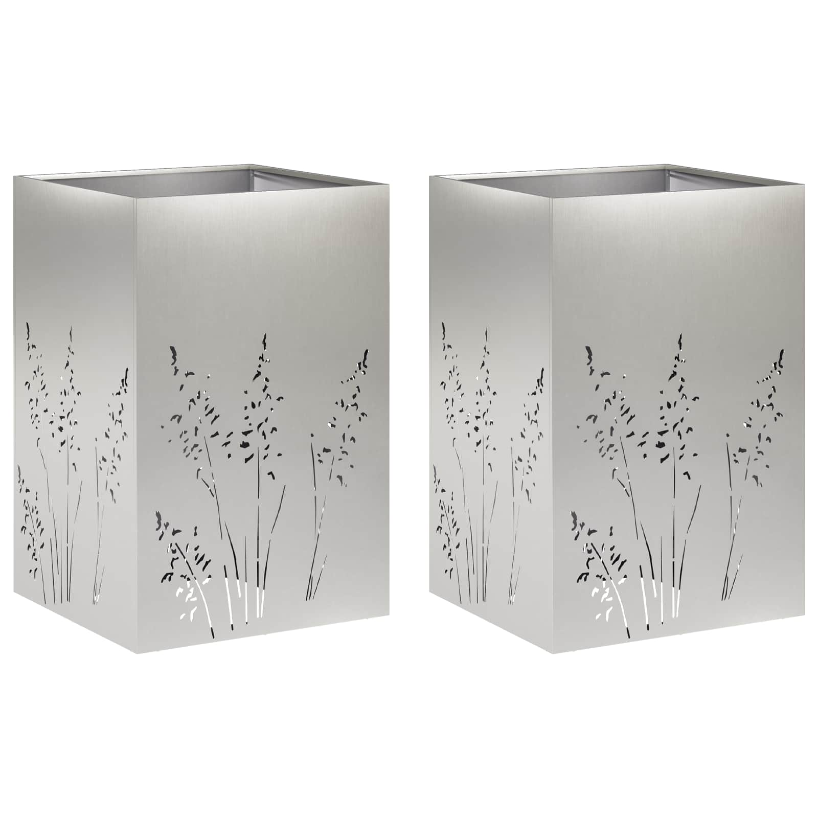 Plantenbak 2 st zilver 50 x 50 x 75 cm Roestvrij staal