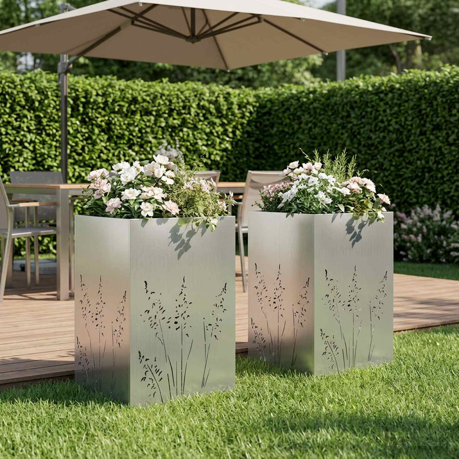 Plantenbak 2 st zilver 50 x 50 x 75 cm Gegalvaniseerd staal