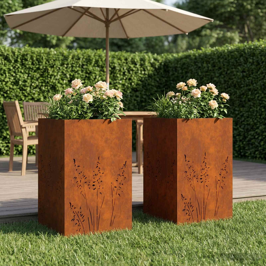 Plantenbak 2 st Roestkleurig 50 x 50 x 75 cm weervast staal