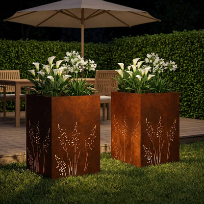 Plantenbak 2 st Roestkleurig 50 x 50 x 75 cm weervast staal