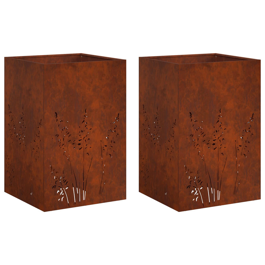 Plantenbak 2 st Roestkleurig 50 x 50 x 75 cm weervast staal