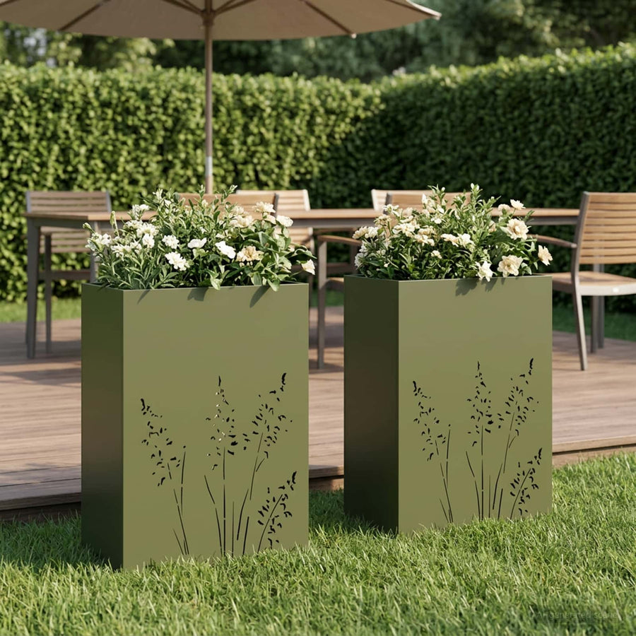 Plantenbak 2 st Olijfgroen 50 x 30 x 75 cm Koudgewalst staal