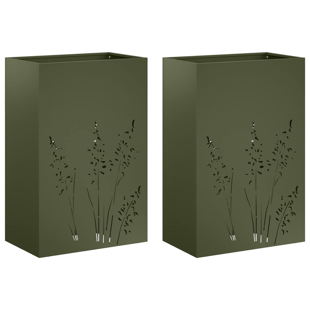 Plantenbak 2 st Olijfgroen 50 x 30 x 75 cm Koudgewalst staal