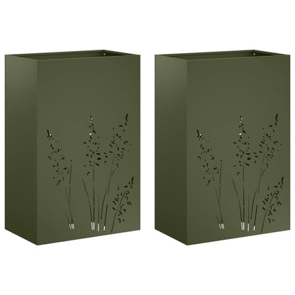 Plantenbak 2 st Olijfgroen 50 x 30 x 75 cm Koudgewalst staal