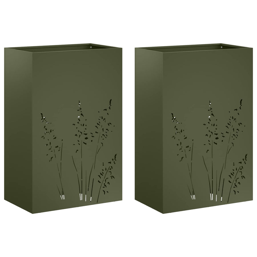Plantenbak 2 st Olijfgroen 50 x 30 x 75 cm Koudgewalst staal