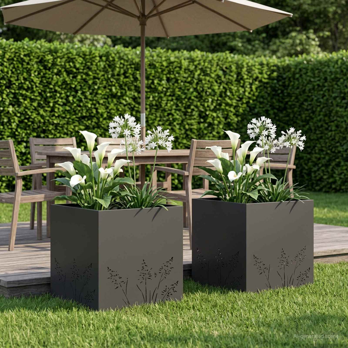 Plantenbak 2 st Zwart 50 x 50 x 49 cm Koudgewalst staal