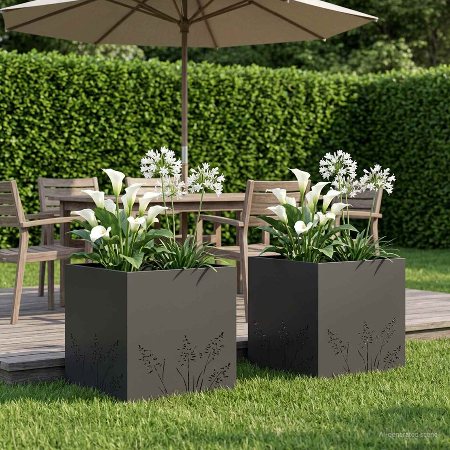 Plantenbak 2 st Zwart 50 x 50 x 49 cm Koudgewalst staal