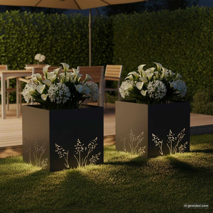 Plantenbak 2 st Zwart 50 x 50 x 49 cm Koudgewalst staal
