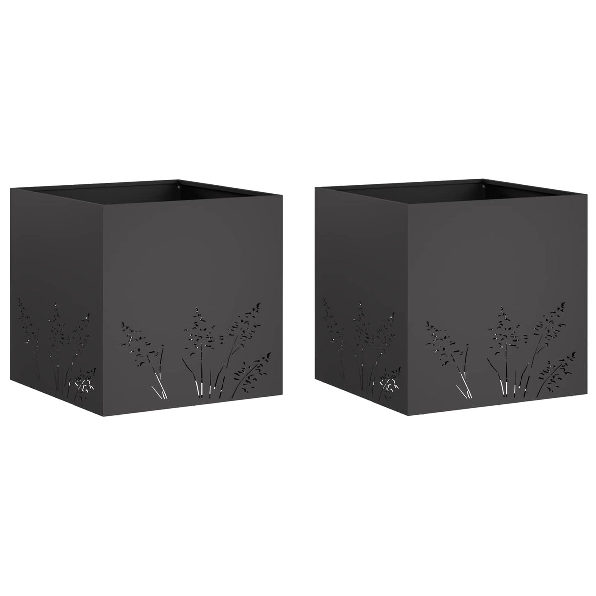 Plantenbak 2 st Zwart 50 x 50 x 49 cm Koudgewalst staal
