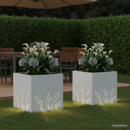Plantenbak 2 st Wit 50 x 50 x 49 cm Koudgewalst staal