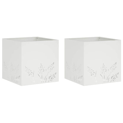 Plantenbak 2 st Wit 50 x 50 x 49 cm Koudgewalst staal