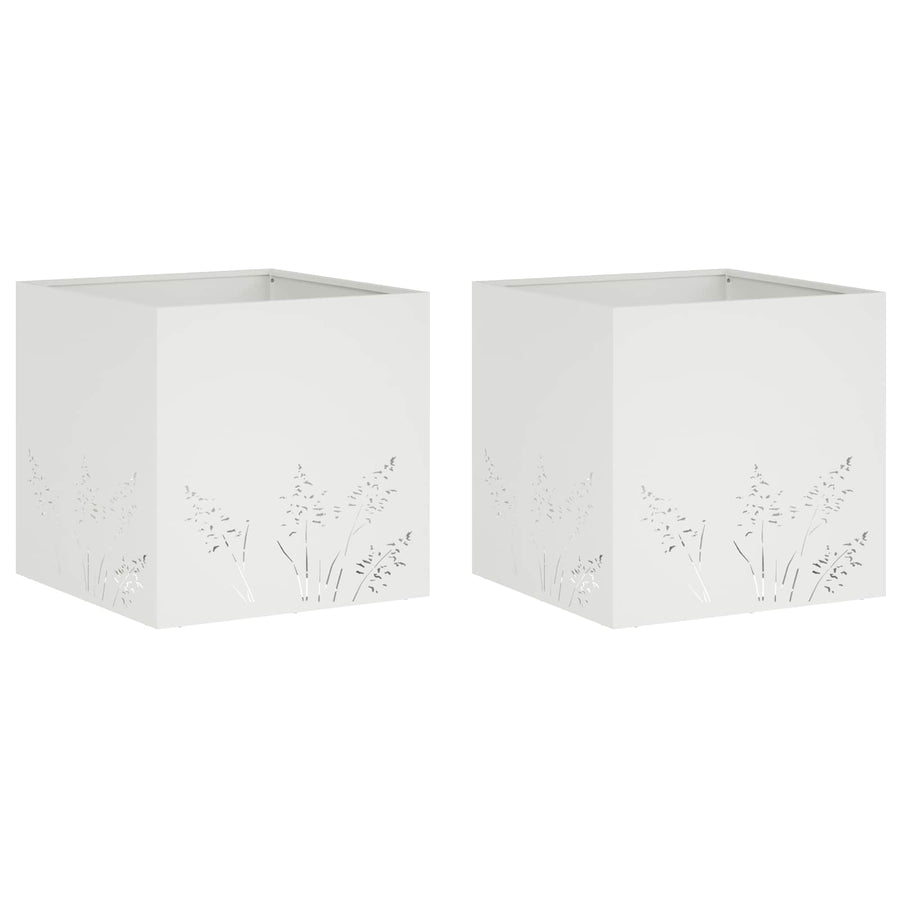 Plantenbak 2 st Wit 50 x 50 x 49 cm Koudgewalst staal