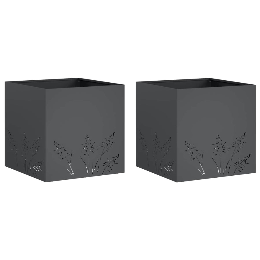 Plantenbak 2 st Antraciet 50 x 50 x 49 cm Koudgewalst staal