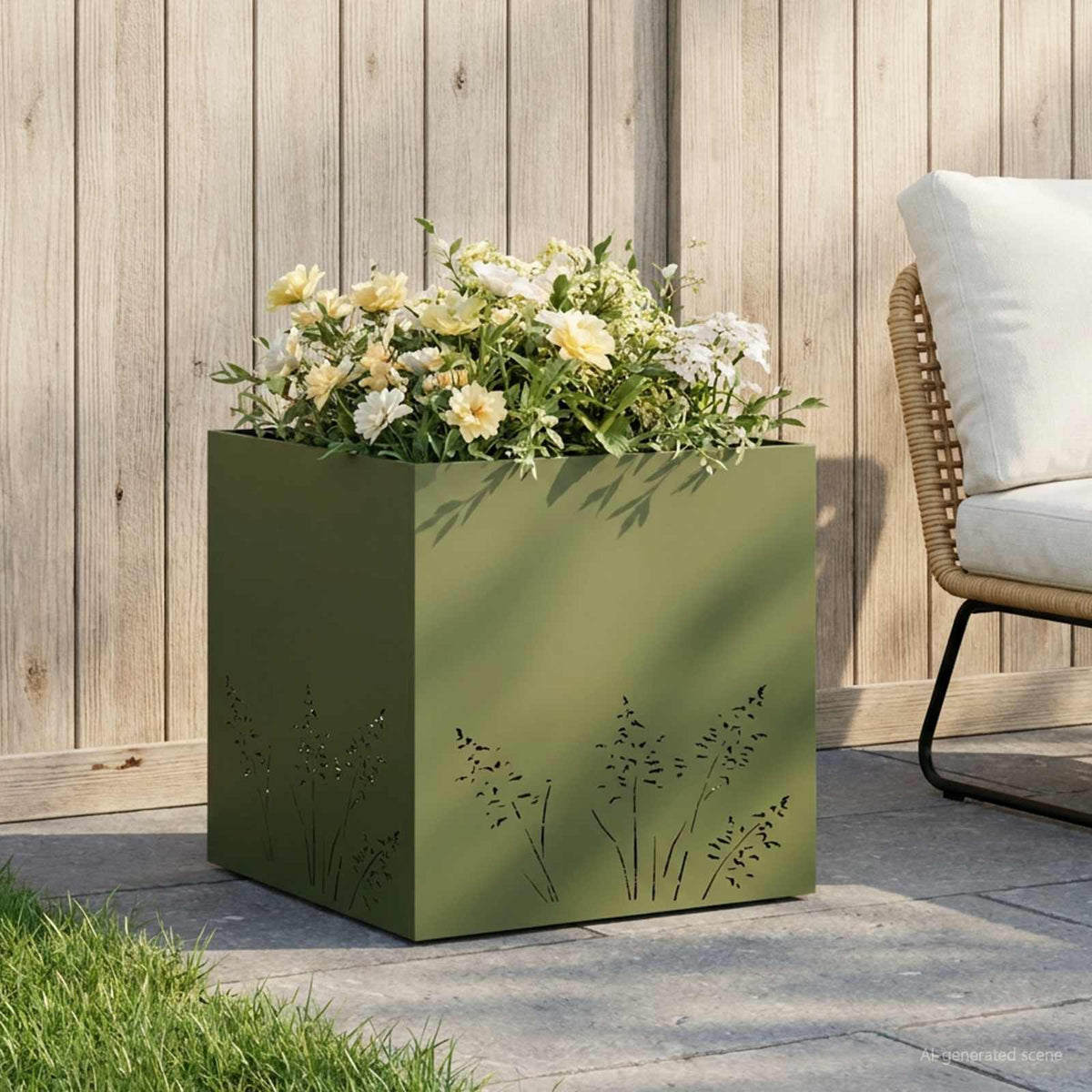 Plantenbak Olijfgroen 50 x 50 x 49 cm Koudgewalst staal