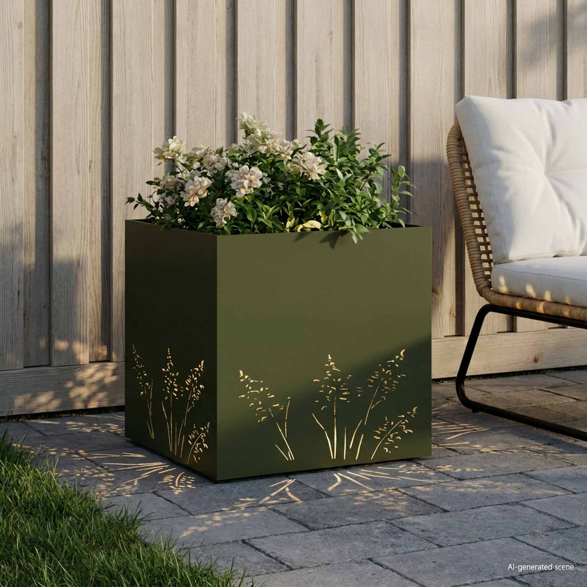 Plantenbak Olijfgroen 50 x 50 x 49 cm Koudgewalst staal
