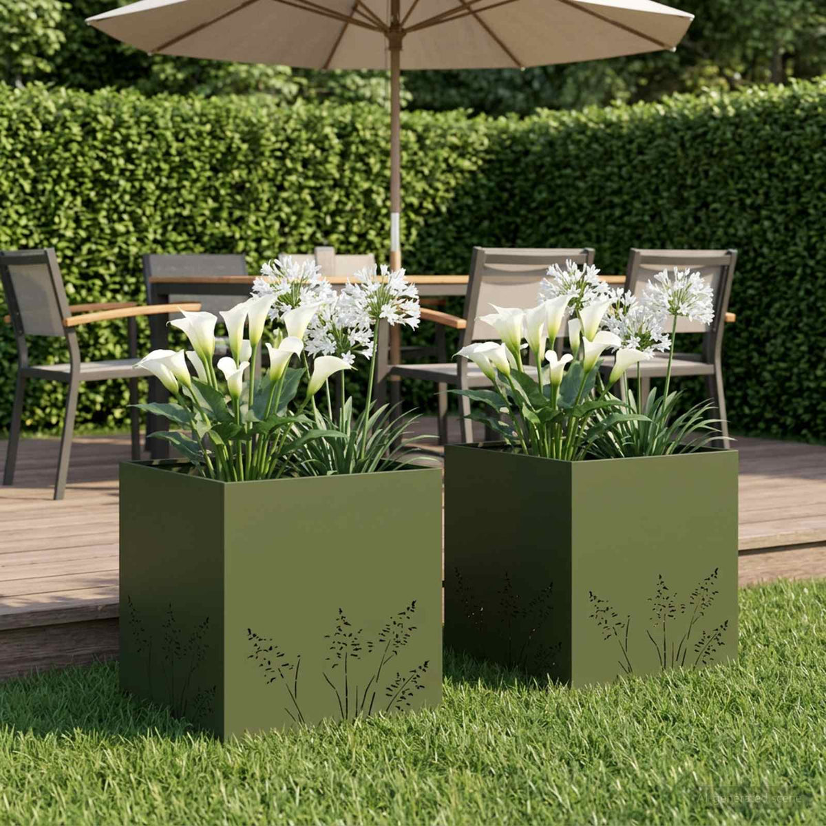 Plantenbak 2 st Olijfgroen 50 x 50 x 49 cm Koudgewalst staal