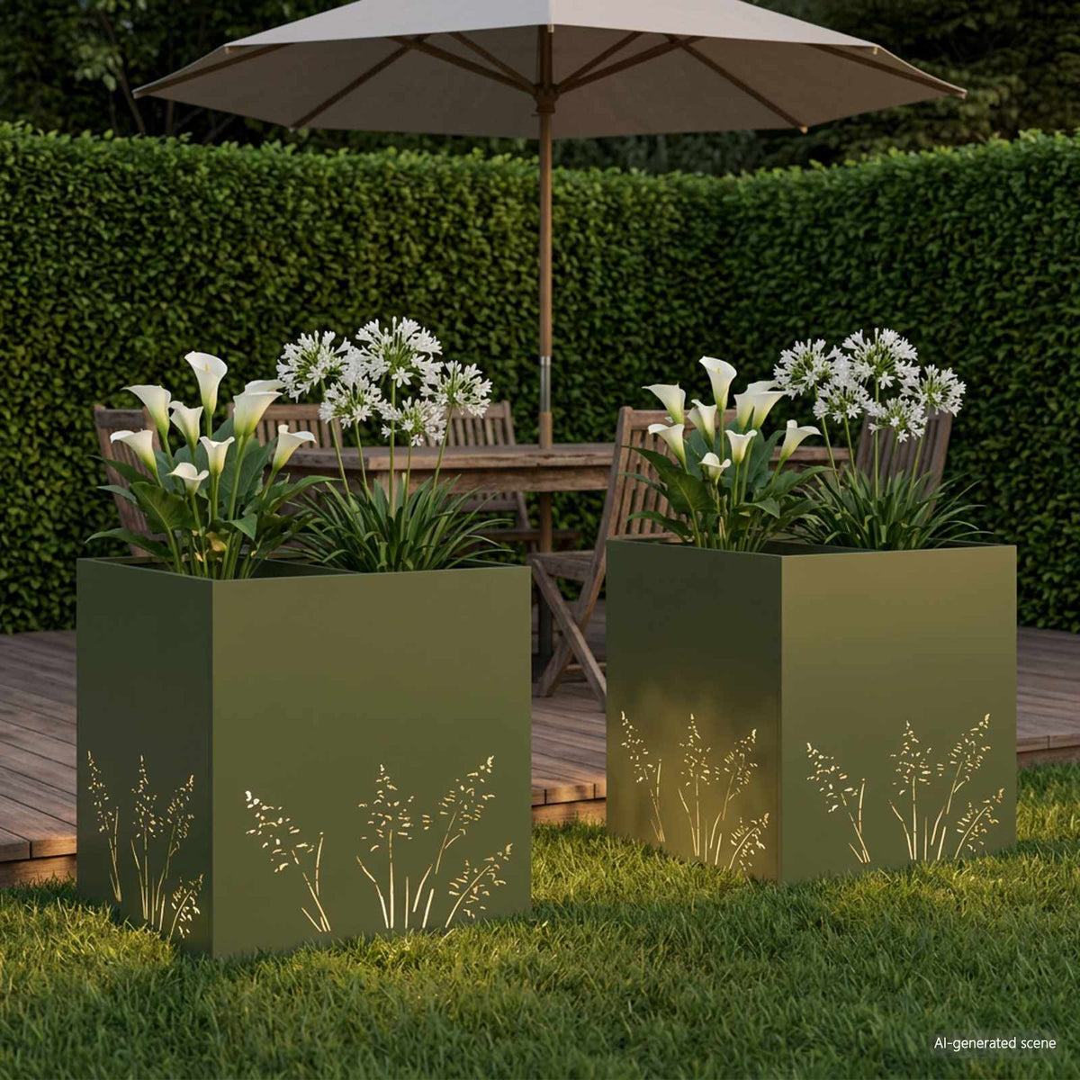 Plantenbak 2 st Olijfgroen 50 x 50 x 49 cm Koudgewalst staal