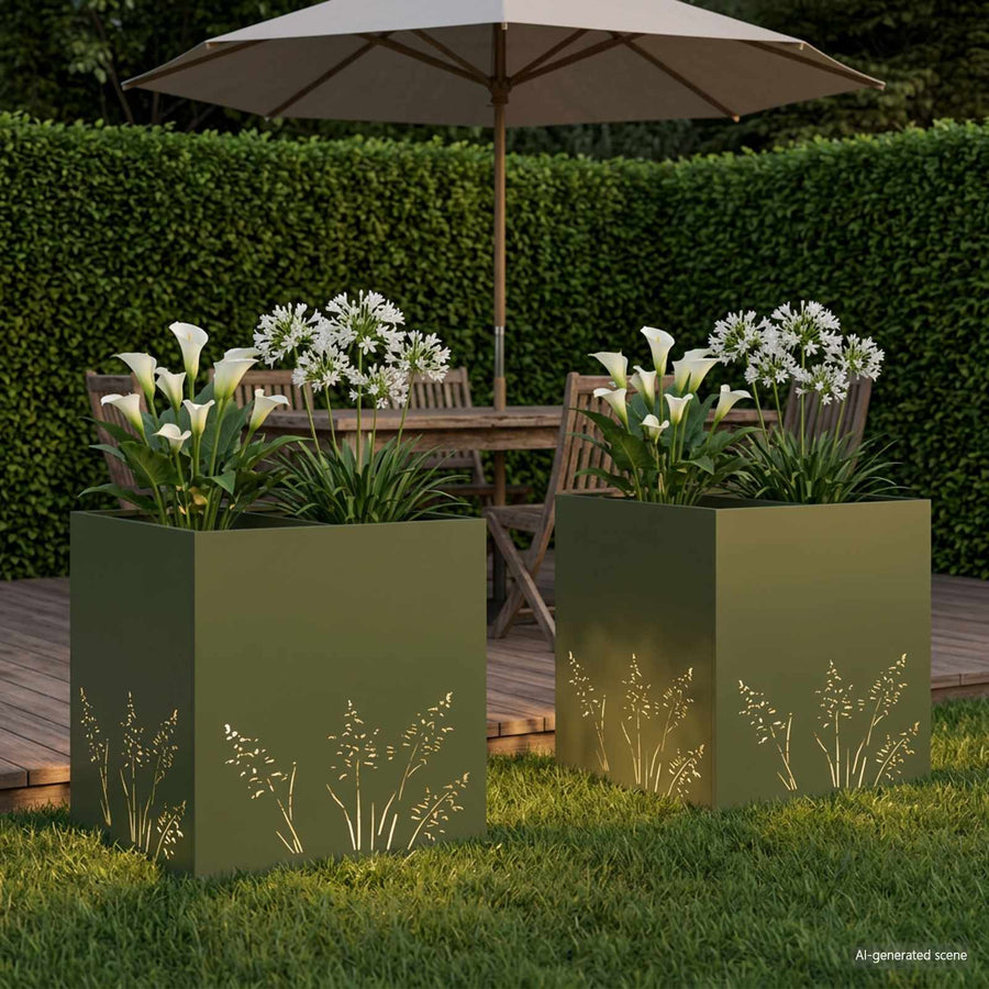 Plantenbak 2 st Olijfgroen 50 x 50 x 49 cm Koudgewalst staal