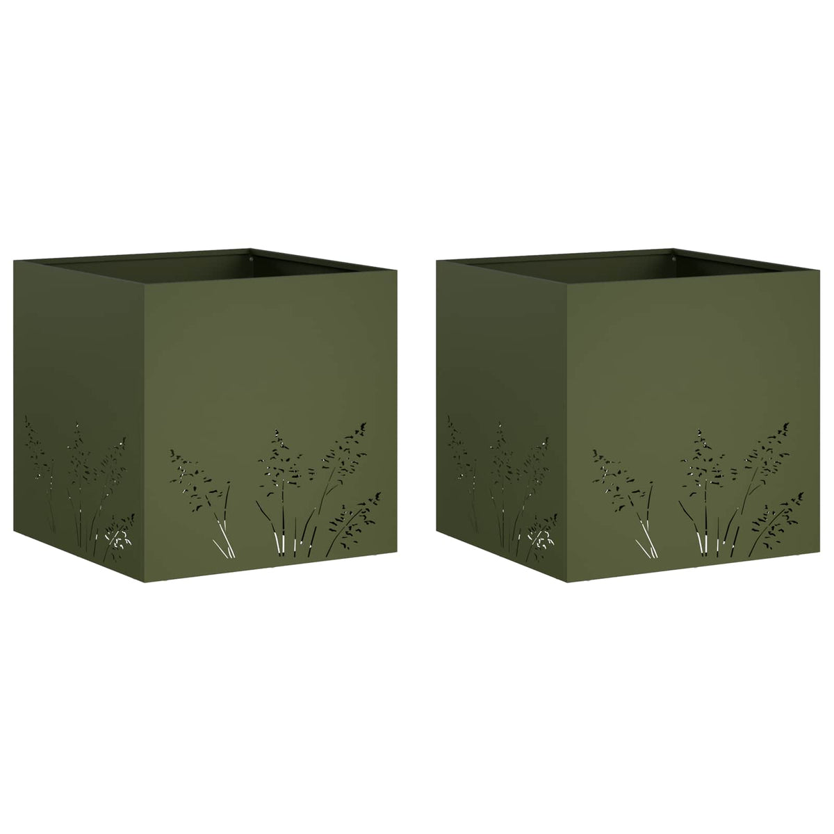 Plantenbak 2 st Olijfgroen 50 x 50 x 49 cm Koudgewalst staal