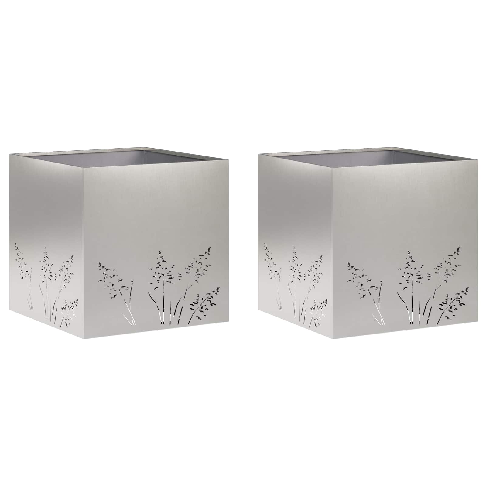 Plantenbak 2 st zilver 50 x 50 x 49 cm Roestvrij staal