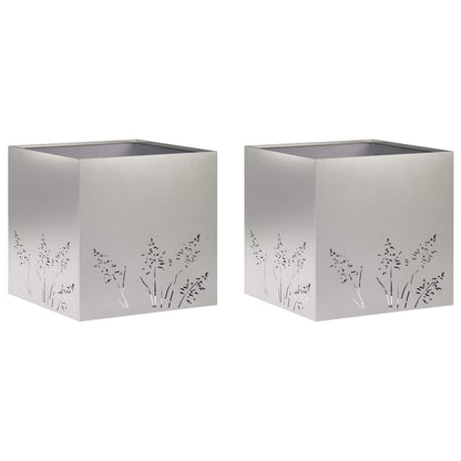 Plantenbak 2 st zilver 50 x 50 x 49 cm Roestvrij staal