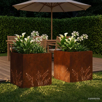 Plantenbak 2 st Roestkleurig 50 x 50 x 49 cm weervast staal