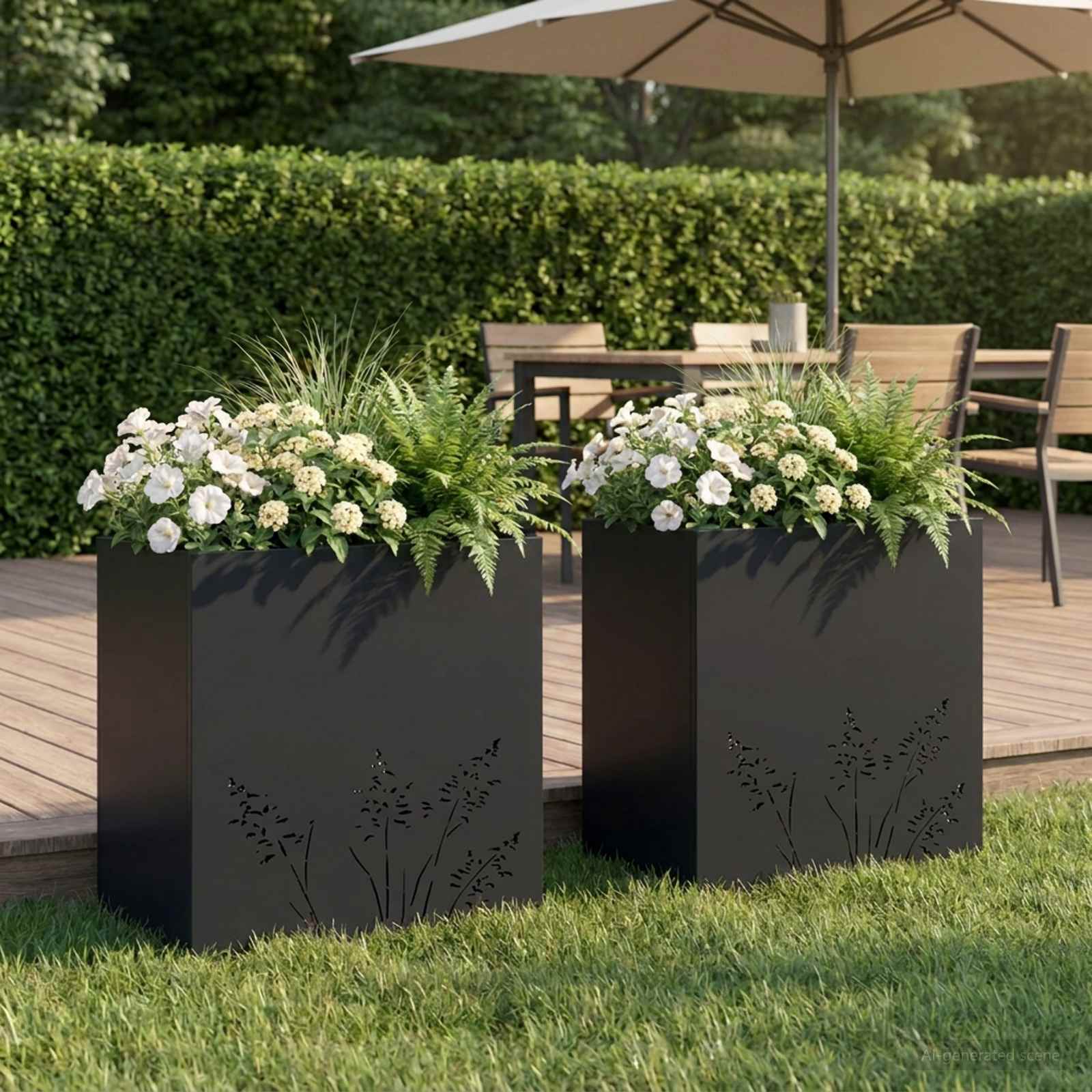 Plantenbak 2 st Zwart 50 x 30 x 49 cm Koudgewalst staal