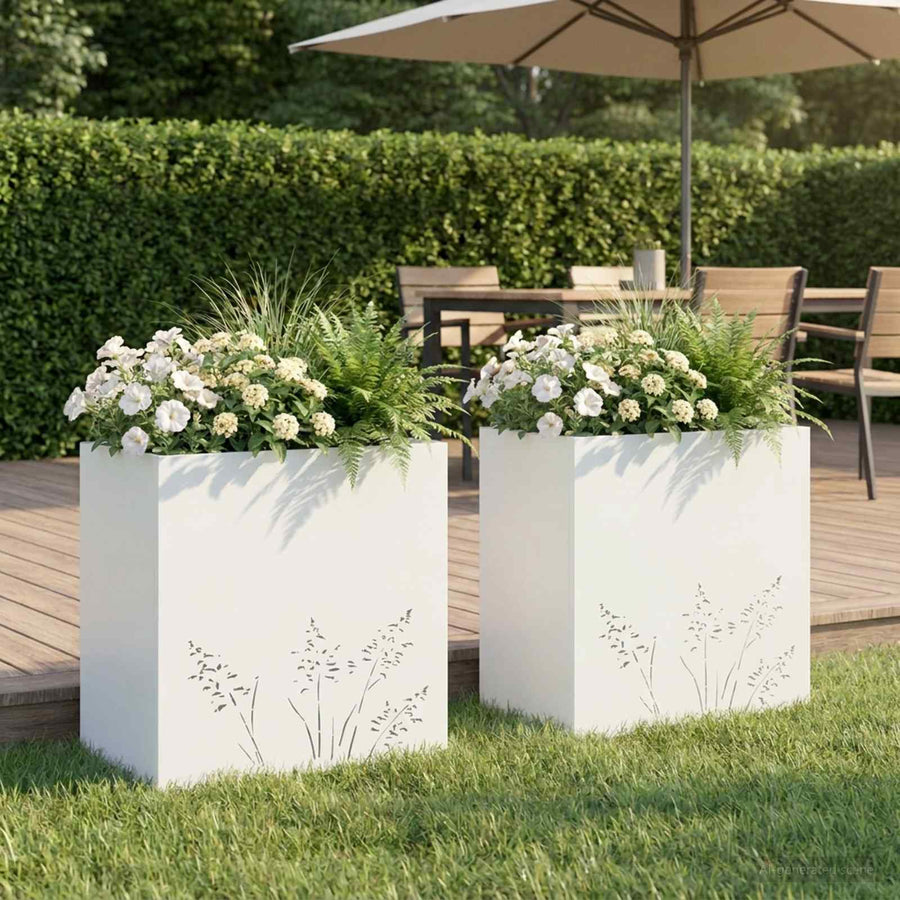 Plantenbak 2 st Wit 50 x 30 x 49 cm Koudgewalst staal