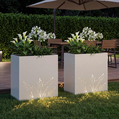 Plantenbak 2 st Wit 50 x 30 x 49 cm Koudgewalst staal