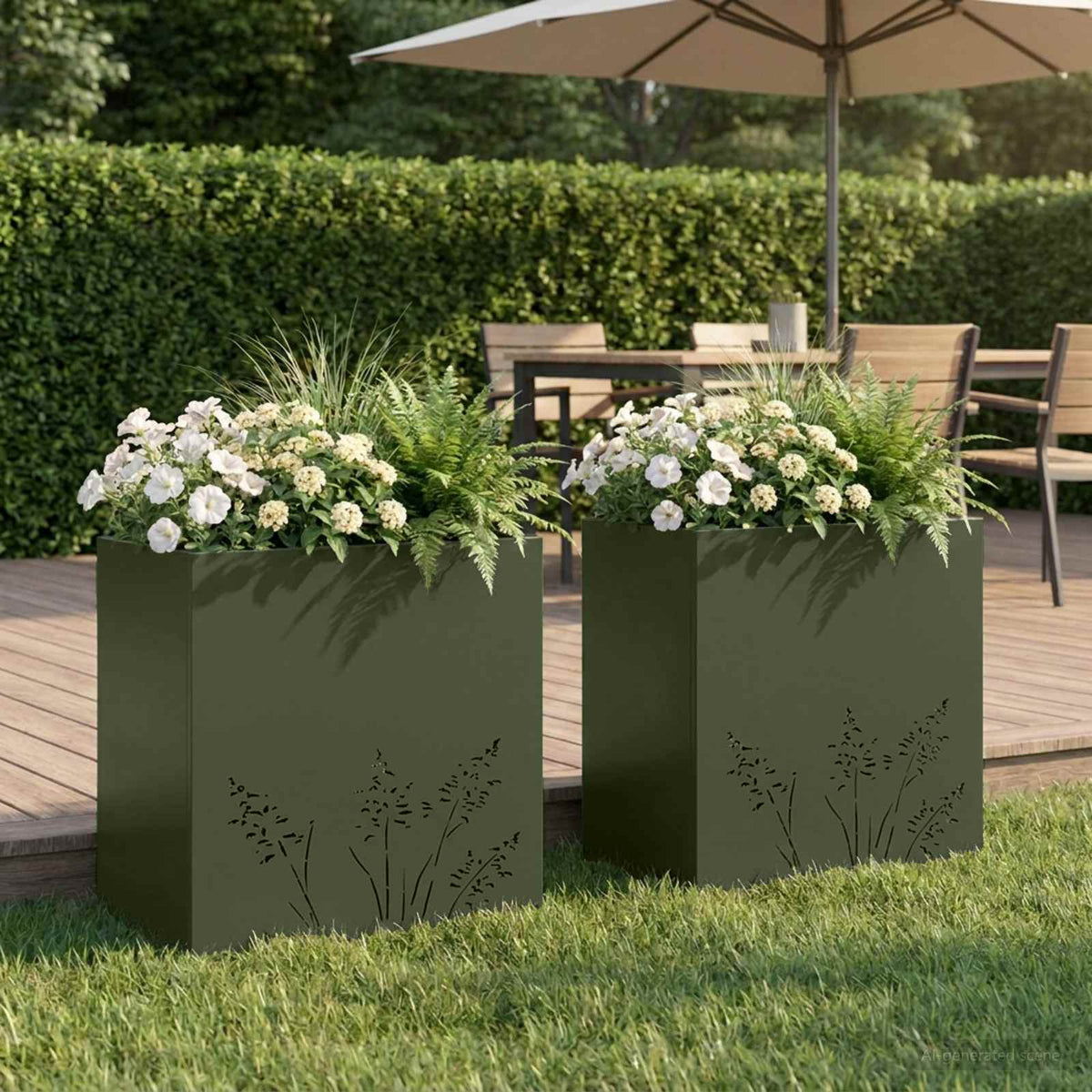 Plantenbak 2 st Olijfgroen 50 x 30 x 49 cm Koudgewalst staal