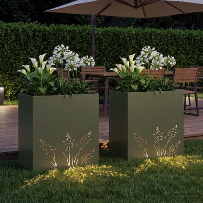 Plantenbak 2 st Olijfgroen 50 x 30 x 49 cm Koudgewalst staal