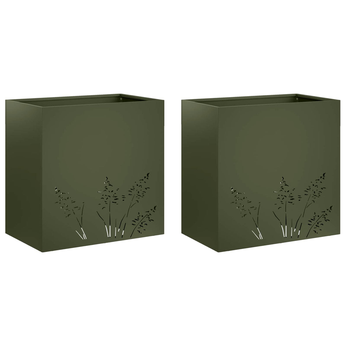 Plantenbak 2 st Olijfgroen 50 x 30 x 49 cm Koudgewalst staal