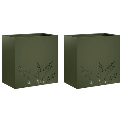 Plantenbak 2 st Olijfgroen 50 x 30 x 49 cm Koudgewalst staal