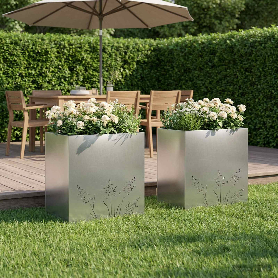 Plantenbak 2 st zilver 50 x 30 x 49 cm Roestvrij staal
