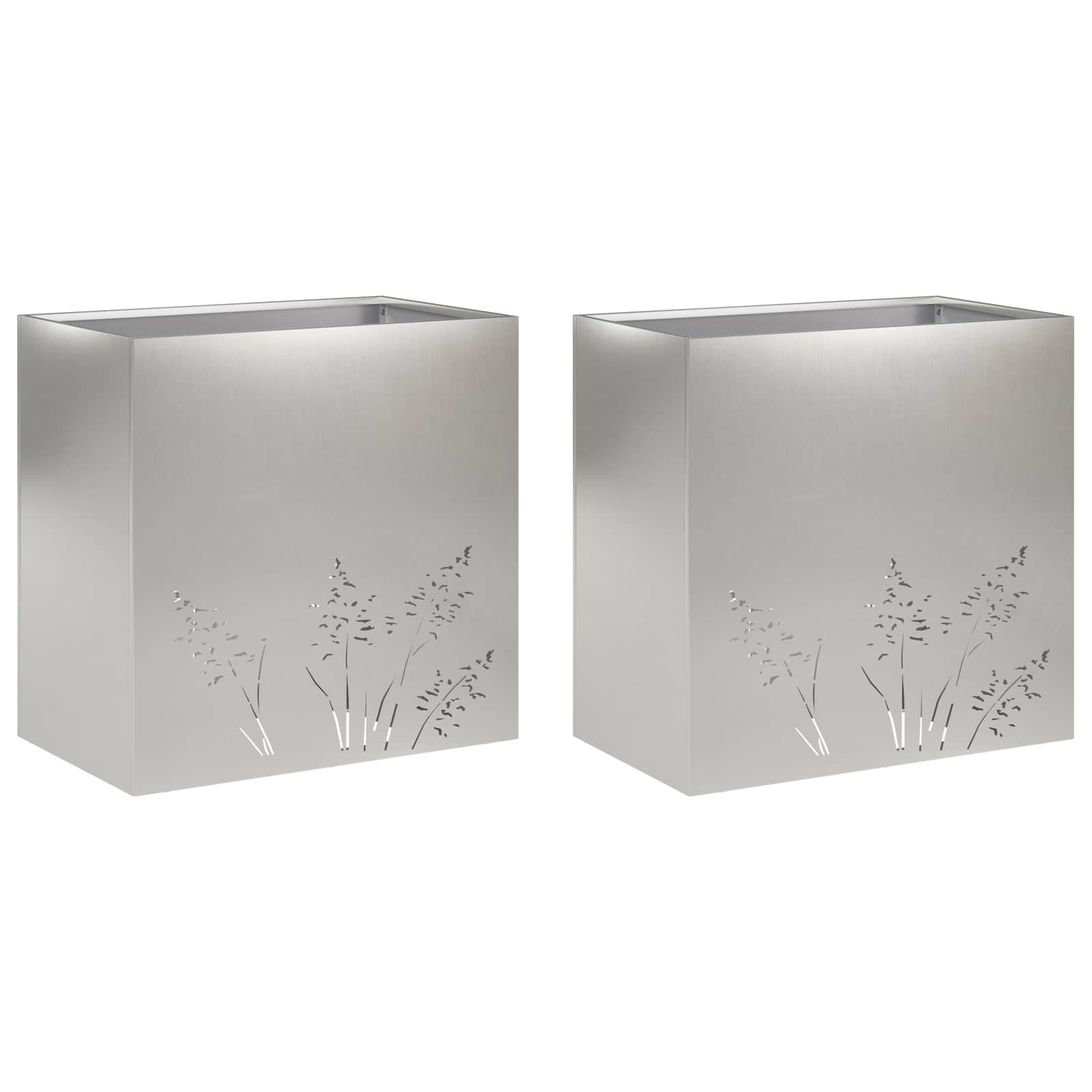 Plantenbak 2 st zilver 50 x 30 x 49 cm Roestvrij staal