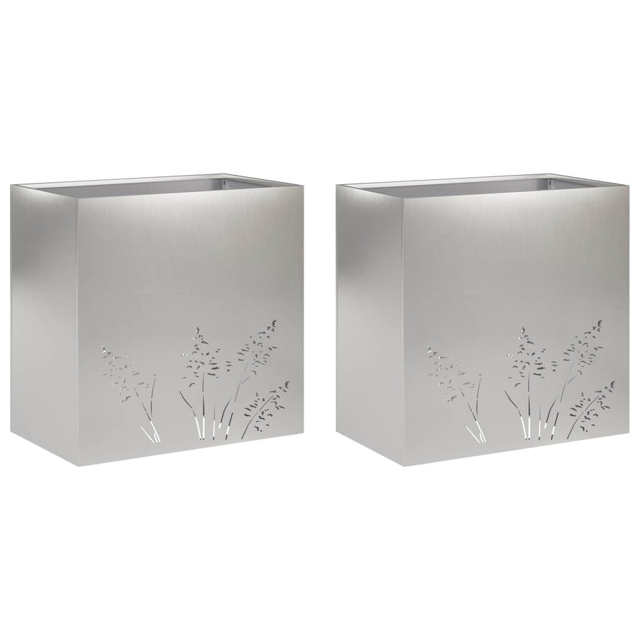 Plantenbak 2 st zilver 50 x 30 x 49 cm Roestvrij staal