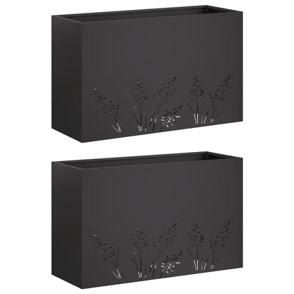 Plantenbak 2 st Zwart 80 x 20 x 49 cm Koudgewalst staal