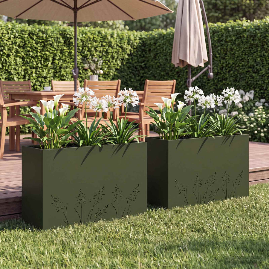 Plantenbak 2 st Olijfgroen 80 x 20 x 49 cm Koudgewalst staal