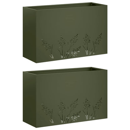 Plantenbak 2 st Olijfgroen 80 x 20 x 49 cm Koudgewalst staal