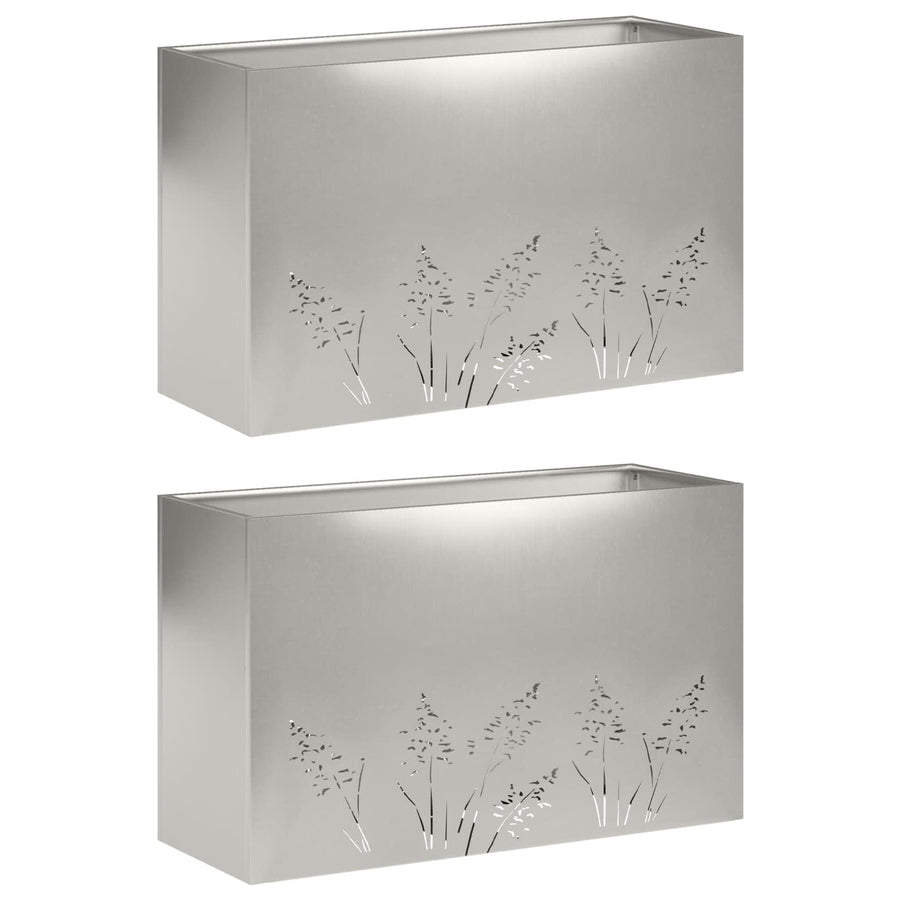 Plantenbak 2 st zilver 80 x 20 x 49 cm Roestvrij staal