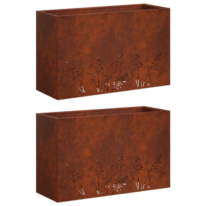Plantenbak 2 st Roestkleurig 80 x 20 x 49 cm weervast staal