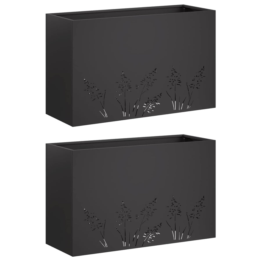 Plantenbak 2 st Zwart 80 x 30 x 49 cm Koudgewalst staal
