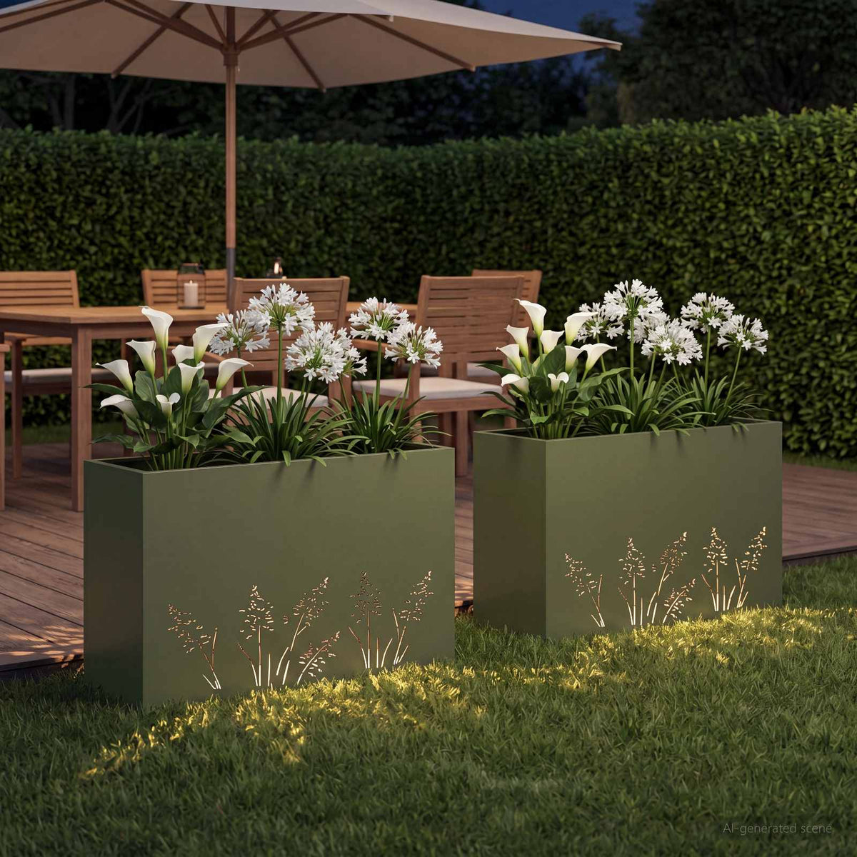 Plantenbak 2 st Olijfgroen 80 x 30 x 49 cm Koudgewalst staal