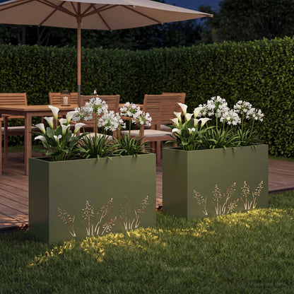 Plantenbak 2 st Olijfgroen 80 x 30 x 49 cm Koudgewalst staal
