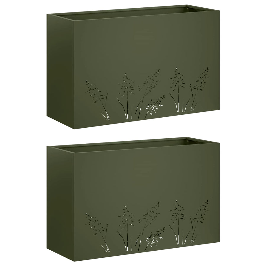 Plantenbak 2 st Olijfgroen 80 x 30 x 49 cm Koudgewalst staal