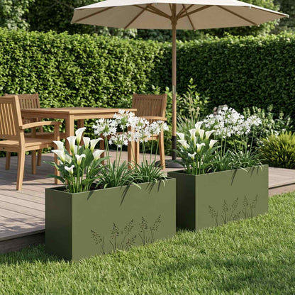 Plantenbak 2 st Olijfgroen 100 x 20 x 49 cm Koudgewalst staal
