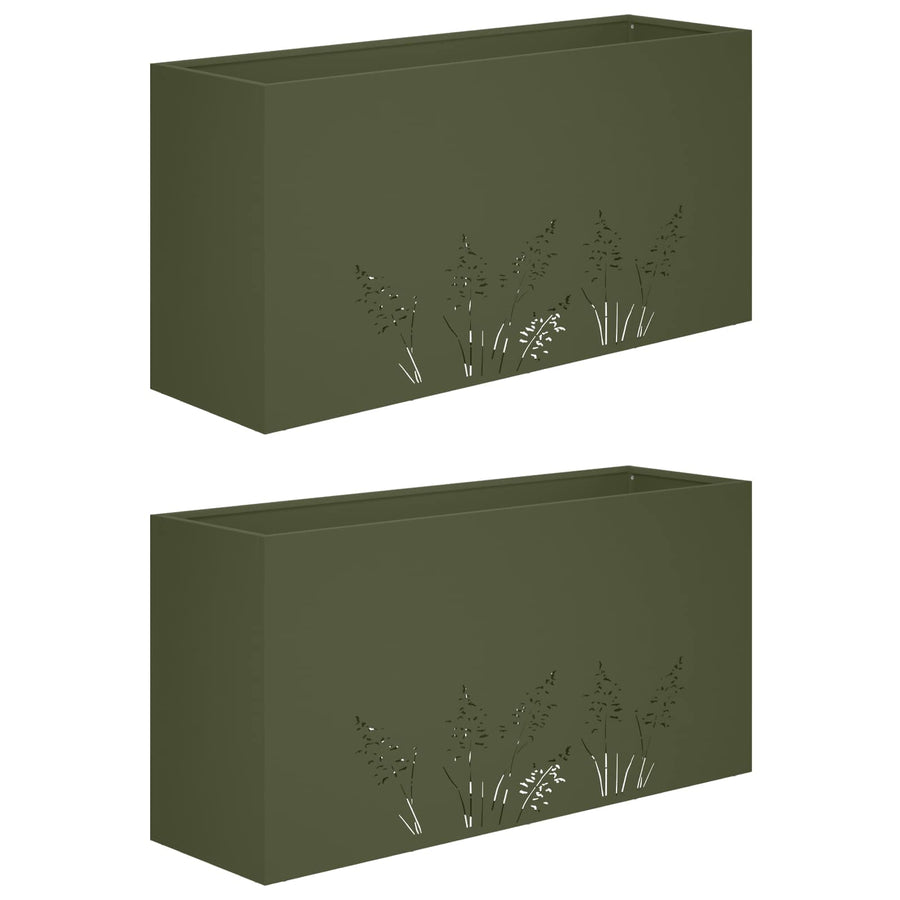 Plantenbak 2 st Olijfgroen 100 x 20 x 49 cm Koudgewalst staal