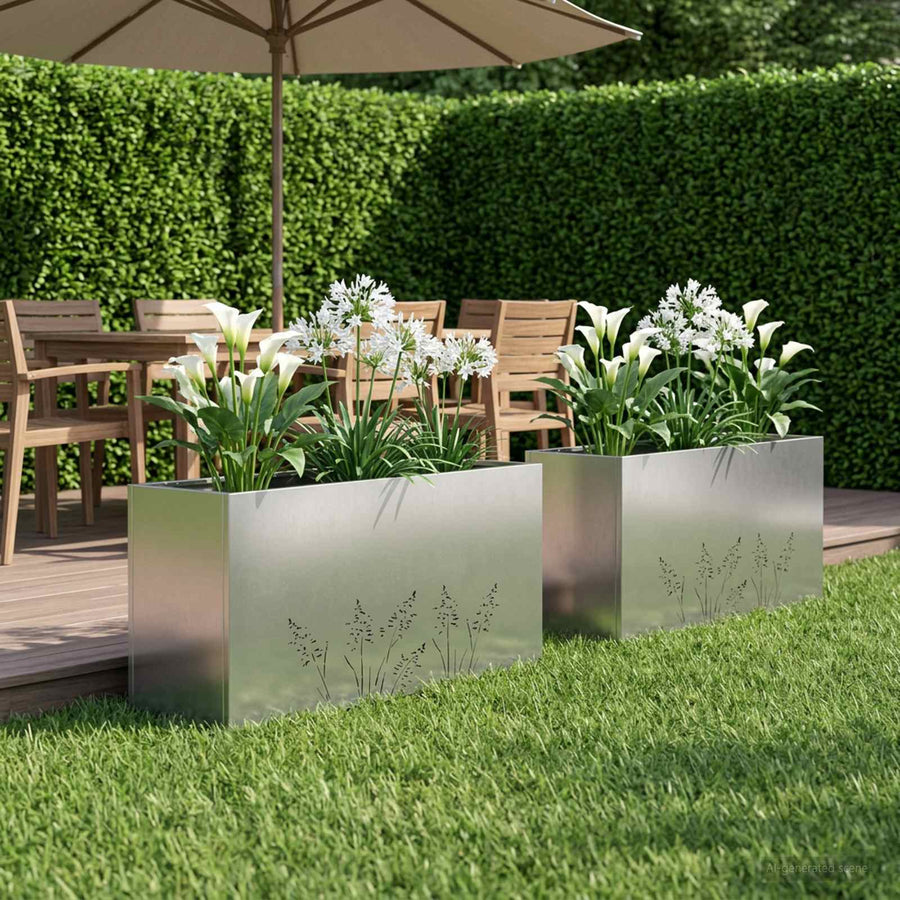 Plantenbak 2 st zilver 100 x 20 x 49 cm Roestvrij staal