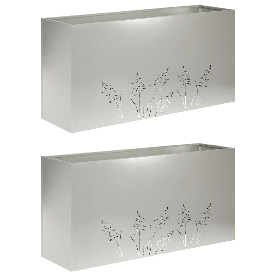 Plantenbak 2 st zilver 100 x 20 x 49 cm Roestvrij staal